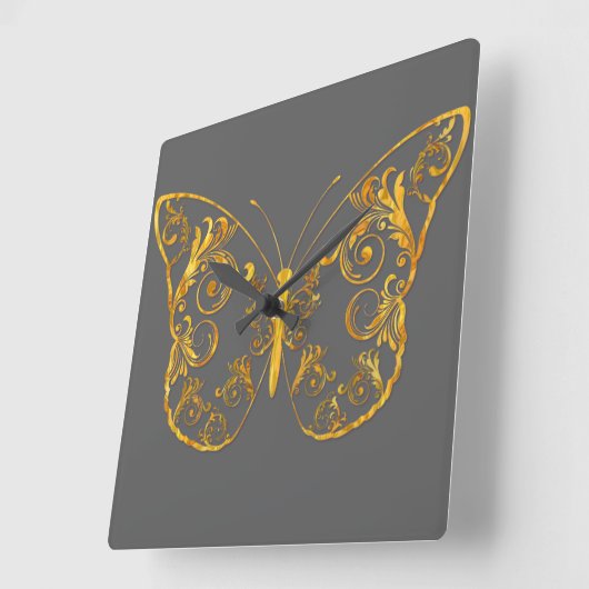Verzierte Schmetterlingsplattklemme Quadratische Wanduhr (Winkel)