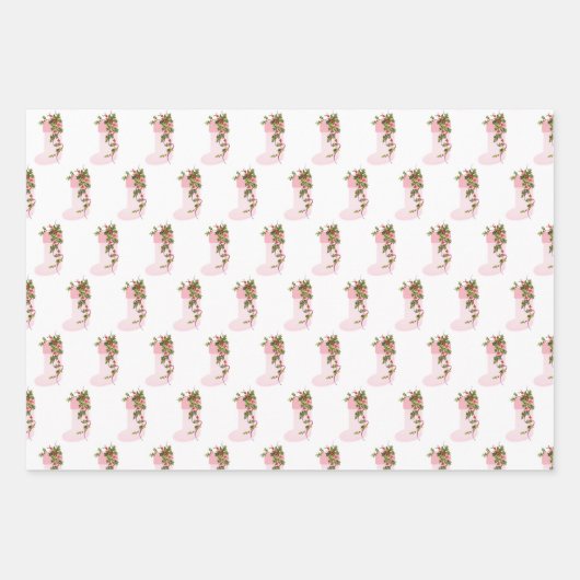 Verzierte Schneeflocken, Strümpfe und Glocken Geschenkpapier Set (Vorderseite 3)