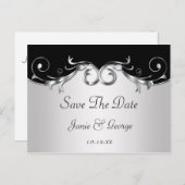 Verzierte Schwarz-Silber-Wirbel Save the Date Ankündigungspostkarte (Vorne/Hinten)