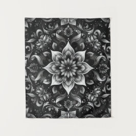 Verzierte Schwarz-Weiß-Tapisserie Wandteppich