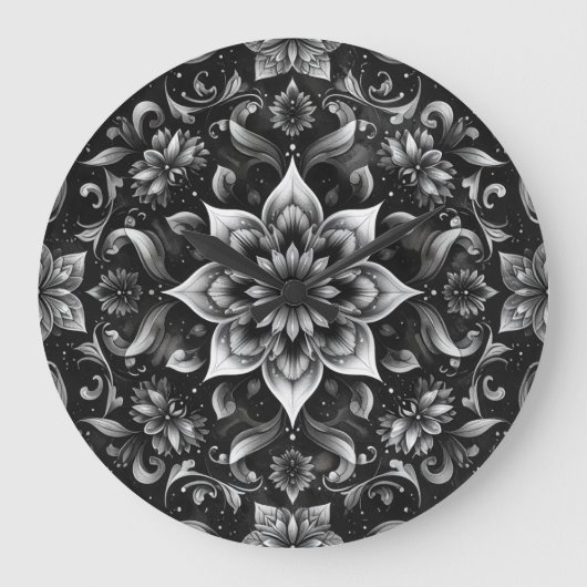 Verzierte Schwarz-Weiß-Wand-Uhr Große Wanduhr (Vorderseite)