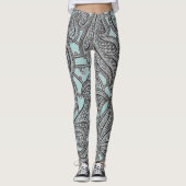Verzierte schwarze Spitze und aquamarines Muster Leggings (Vorderseite)