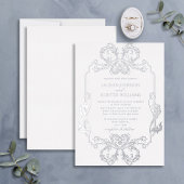 Verzierte Silver Floral Line Art Monogram Wedding Folieneinladung
