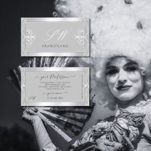 Verzierte Silver Light Gray Sparkle Jewels Initial Visitenkarte