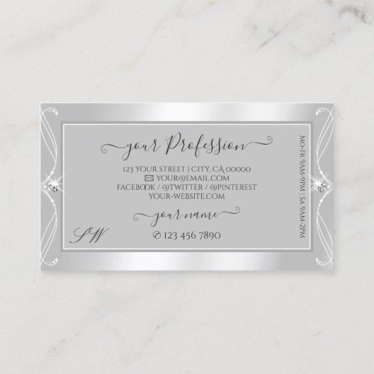 Verzierte Silver Light Gray Sparkle Jewels Initial Visitenkarte (Rückseite)