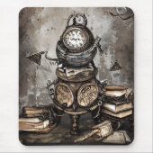 Verzierte Steampunk Cauldron Zauberbücher und Uhre Mousepad (Vorne)