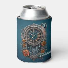 Verzierte Steampunk-Uhr mit Rose. Dosenkühler