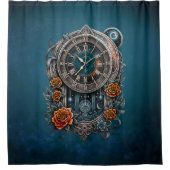 Verzierte Steampunk-Uhr mit Rose. Duschvorhang (Vorderseite)