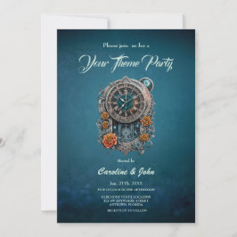 Verzierte Steampunk-Uhr mit Rose. Einladung