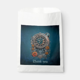 Verzierte Steampunk-Uhr mit Rose. Geschenktütchen