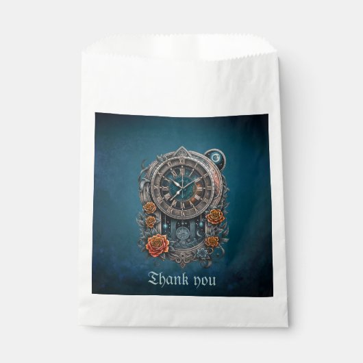 Verzierte Steampunk-Uhr mit Rose. Geschenktütchen (Vorderseite)