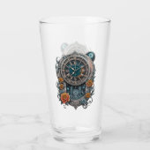 Verzierte Steampunk-Uhr mit Rose. Glas (Rückseite)