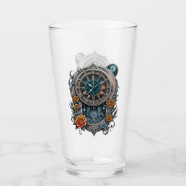 Verzierte Steampunk-Uhr mit Rose. Glas
