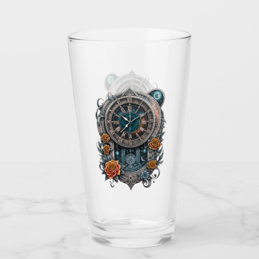 Verzierte Steampunk-Uhr mit Rose. Glas (Vorderseite)
