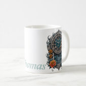 Verzierte Steampunk-Uhr mit Rose. Kaffeetasse (VorderseiteRechts)