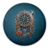 Verzierte Steampunk-Uhr mit Rose. Keramikknauf (Vorderseite)