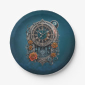 Verzierte Steampunk-Uhr mit Rose. Pappteller (Vorderseite)