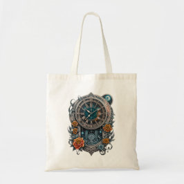 Verzierte Steampunk-Uhr mit Rose. Tragetasche