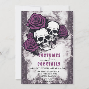 Verzierte Totenköpfe Lila Rosen Halloween-Party Einladung