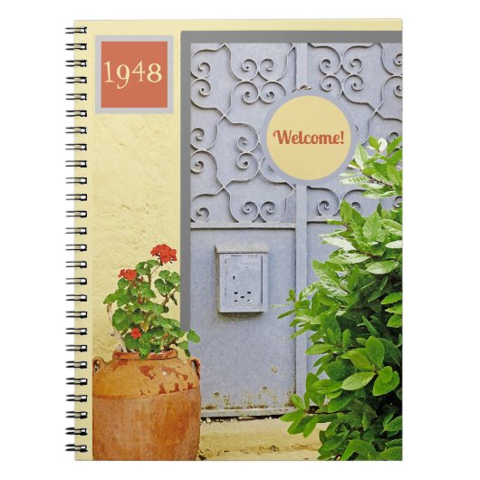 VERZIERTE TÜR & BLUME IN TERRACOTTA POT NOTIZBLOCK (Vorderseite)