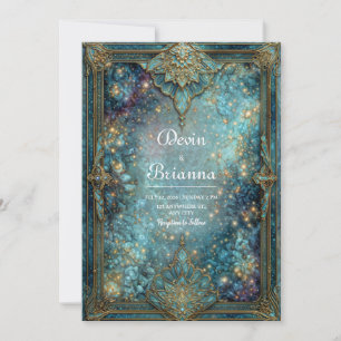 Verzierte Türkis-Galaxie Gold Blumenhochzeit Einladung