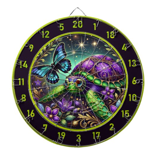 Verzierte Turtle Butterfly Cosmic Lodge Art Dartscheibe (vorne)