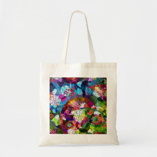 Verzierte und farbige Retro-Blume Tragetasche
