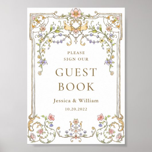 Verzierte Viktorianische Grace Floral Gästebuchunt Poster (Vorne)
