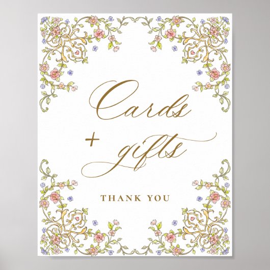 Verzierte Viktorianische Graublütenkarten und Gesc Poster (Vorne)