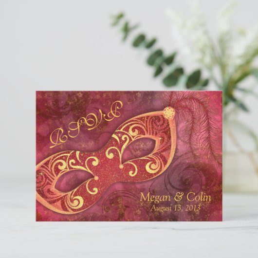 Verzierte Viktorianische Masquerade Ball Wedding R RSVP Karte (Stehend Vorderseite)