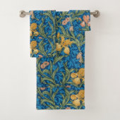 Verzierte viktorianische Rosa-u. Goldiris auf Blau Badhandtuch Set (Insitu)