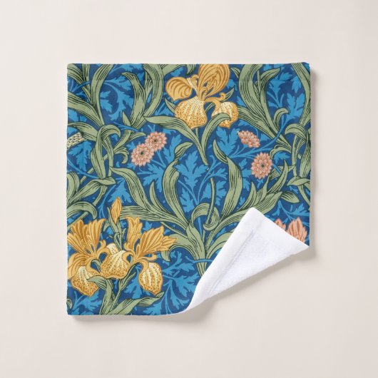 Verzierte viktorianische Rosa-u. Goldiris auf Blau Badhandtuch Set (Waschlappen)