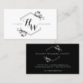 Verzierte Vine- und Leaf-Monogramm-Emblem-Visitenk Visitenkarte (Vorne/Hinten)