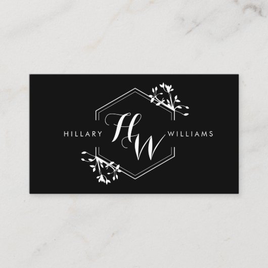 Verzierte Vine- und Leaf-Monogramm-Emblem-Visitenk Visitenkarte (Vorderseite)