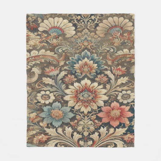 Verzierte Vintage Blumenbrokade in wärmem Erthythe Fleecedecke (Vorderseite)