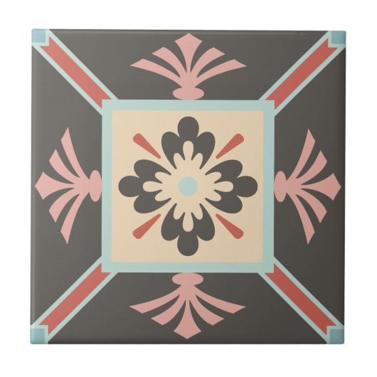 Verzierte Vintage Erdtöne Fliese (Vorderseite)