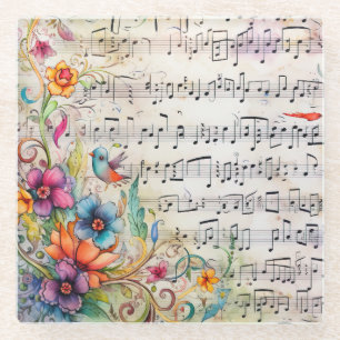 VERZIERTE VINTAGE FLORAL MUSICAL SHEEIC MUSIC GLASUNTERSETZER