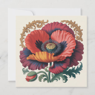 Verzierte Vintage-Mohn-Blumenillustration Feiertagskarte