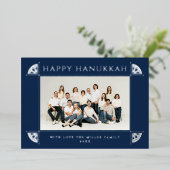 Verzierte Vintage Motif Hanukkah Foto Navy Folien Feiertagskarte (Stehend vorne)