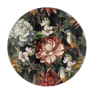 Verzierte Vintage Peonies, Rose, Vögel. Schneidebrett