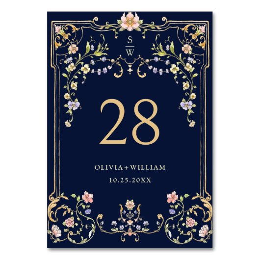 Verzierte Vintage Rahmen Bohemische Blume Hochzeit Tischnummer (Vorderseite)