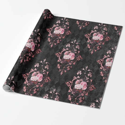 Verzierte Vintage Rose Harlequin Pattern Geschenkpapier (Ungerollt)