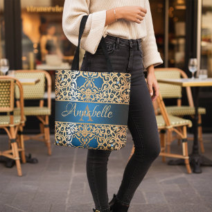 Verzierte Vintage Shiny Gold und Blue Jewelen kund Tasche