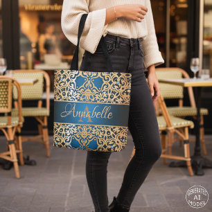 Verzierte Vintage Shiny Gold und Blue Jewelen kund Tasche