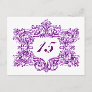 Verzierte Violett-Vintag-Frame-Tischnummern Postkarte