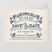 Verzierte Vögel Save the Date Postkarte (Vorderseite)