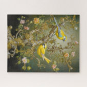 Verzierte Vogelszene im zarten Stil mit rosa Blume Puzzle (Horizontal)