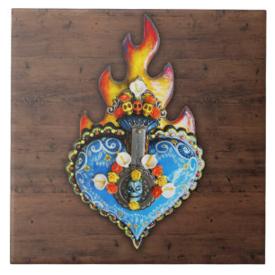 Verzierte Wandtafel mit heiligem Flammenherz Fliese