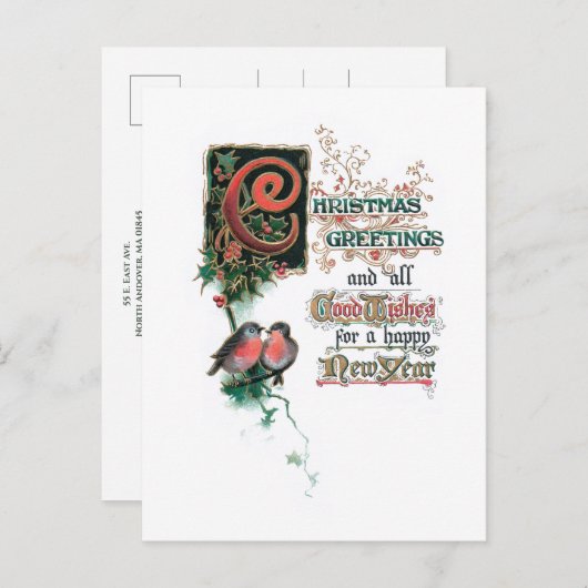 Verzierte Weihnachtsgrüße mit Robins & Ivy Postkarte (Vorne/Hinten)