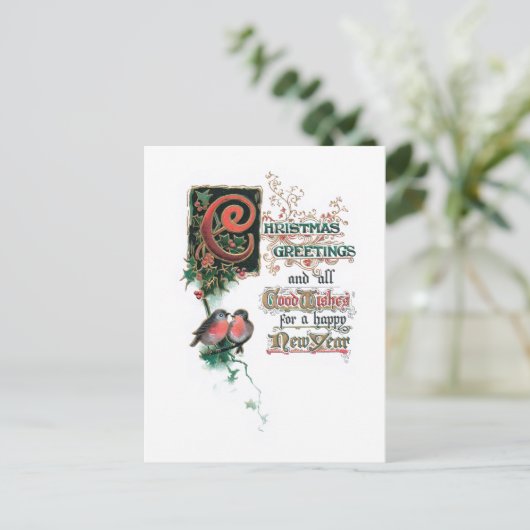 Verzierte Weihnachtsgrüße mit Robins & Ivy Postkarte (Stehend Vorderseite)